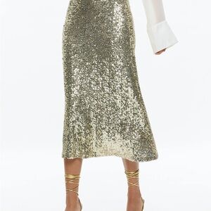 Alice + Olivia Gold Sequin Midi Skirt